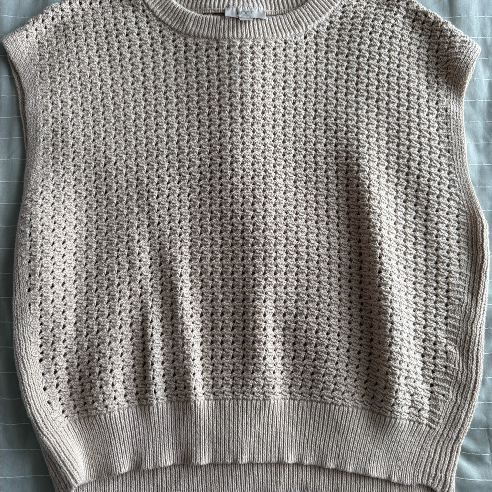LOFT Beige Open-Knit Sleeveless Crewneck Sweater Vest